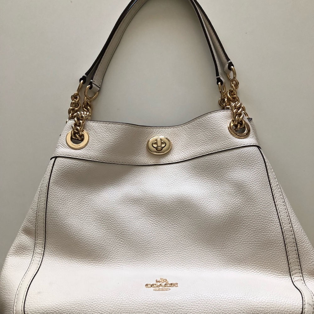 Coach White Pebble Leather with Gold Metal Accents shoulder bag